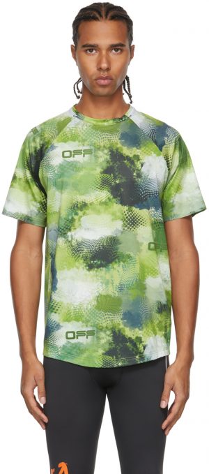 Off-White Green Active Logo Print Mesh T-Shirt Off-White Green Active Logo Print Mesh T-Shirt