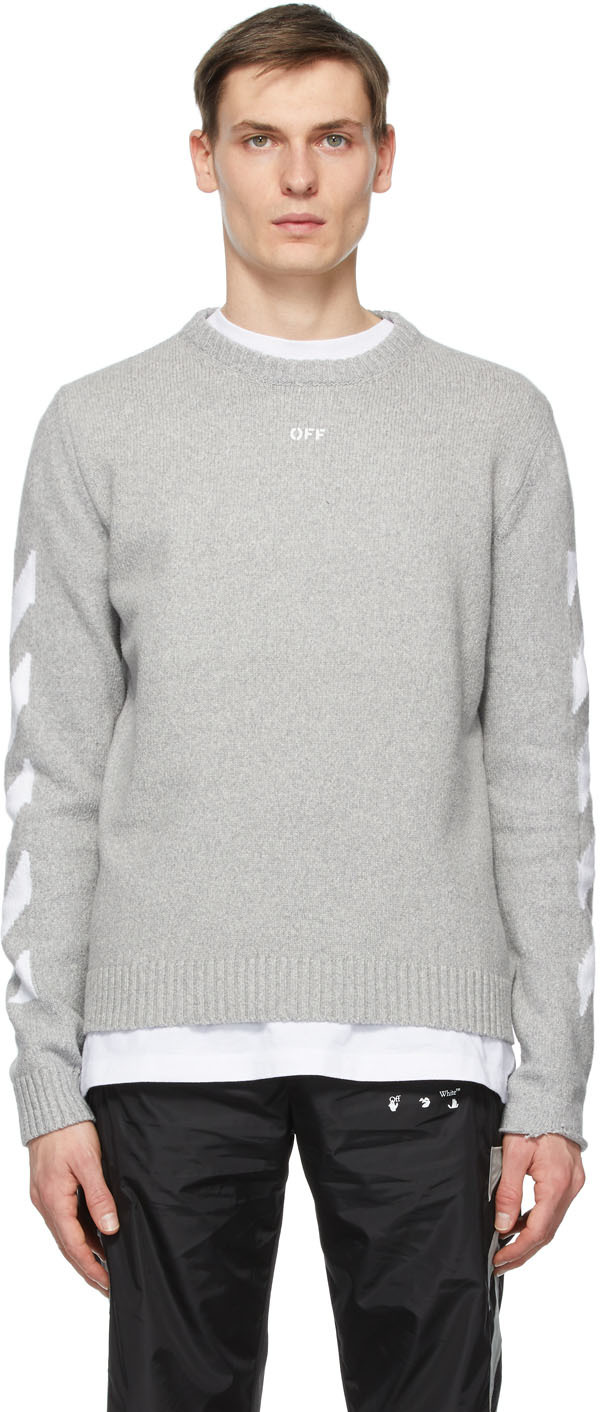 Off-White Grey & White Knit Logo Sweater | The Fashionisto