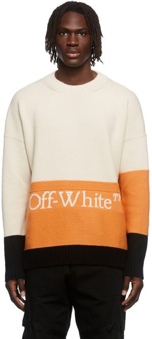 Off-White Multicolor Colorblock Knit Crewneck Sweater Off-White Multicolor Colorblock Knit Crewneck Sweater