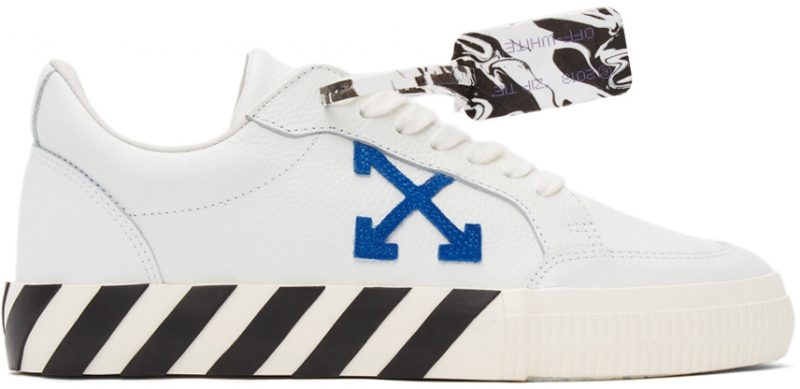 Off-White White & Blue Calfskin Vulcanized Low Sneakers | The Fashionisto