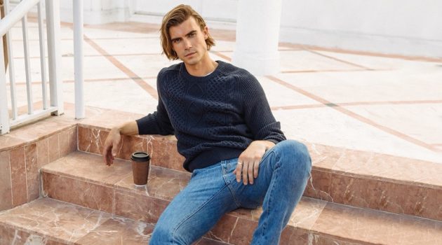 Why You Should Consider Peluro for Your Next Pair of Jeans Alexander Command relaxes in a pair of Peluro's medium wash denim jeans.