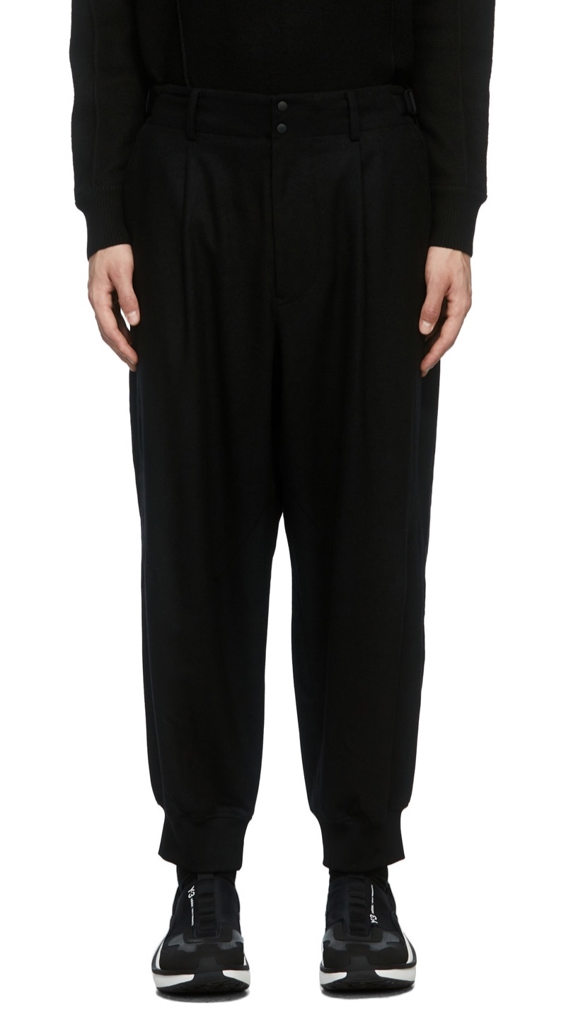 Y-3 Black Flannel Cuff Trousers » The SSENSE Sale Starts NOW Y-3 Black Flannel Cuff Trousers