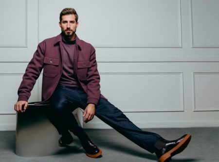 Fronting the campaign for his new ABOUT YOU capsule collection, Kevin Trapp inspires in a cognac and berry-hued look.