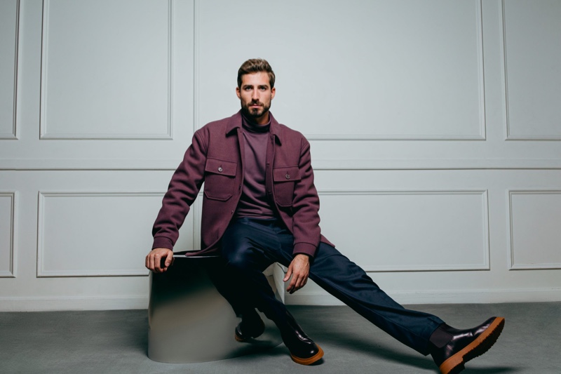 Fronting the campaign for his new ABOUT YOU capsule collection, Kevin Trapp inspires in a cognac and berry-hued look.
