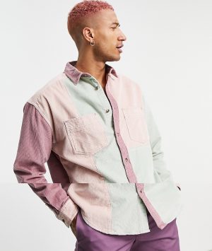 ASOS DESIGN 90s oversized cord shirt in pastel color block-Multi ASOS DESIGN 90s oversized cord shirt in pastel color block-Multi