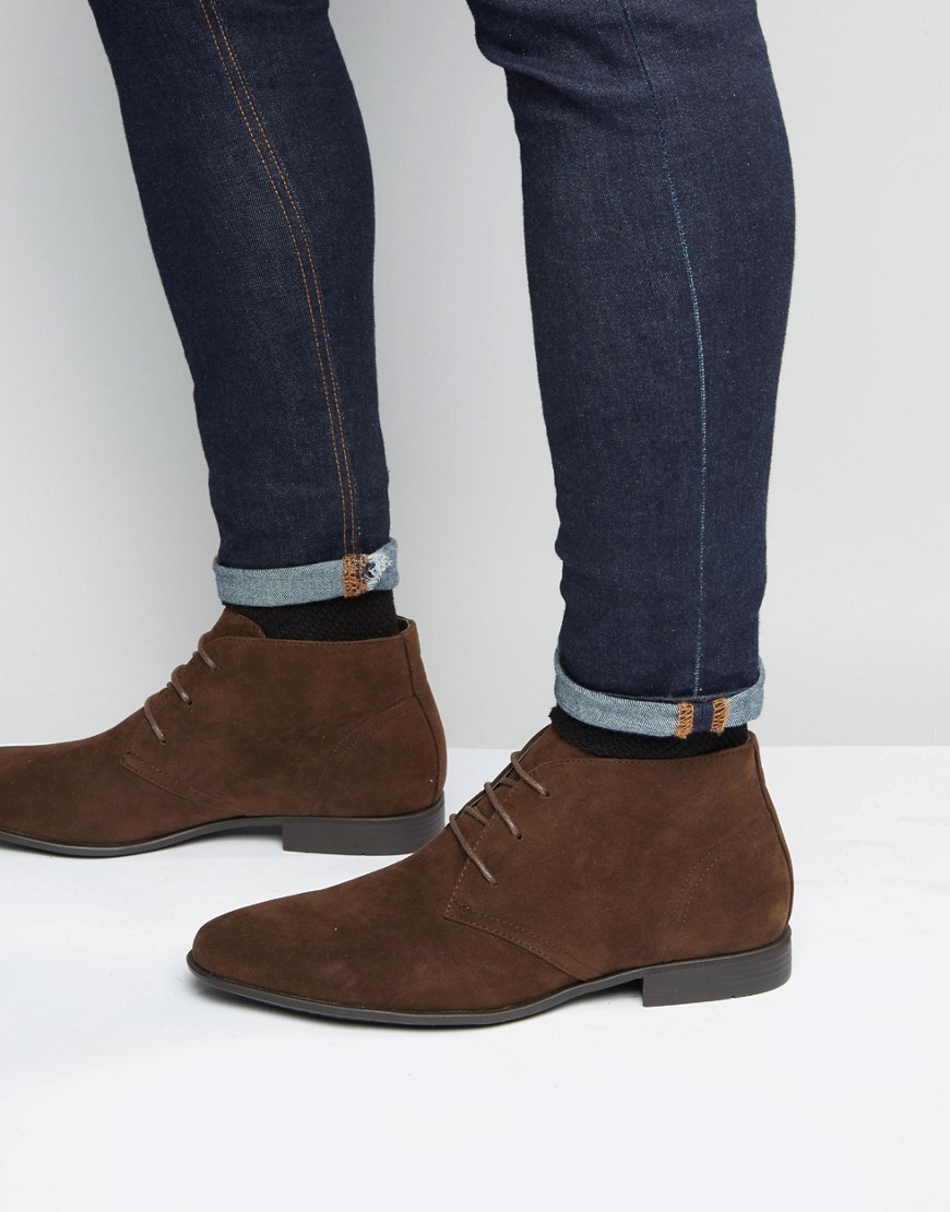 ASOS DESIGN chukka boots in brown faux suede | The Fashionisto