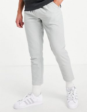 ASOS DESIGN cigarette chinos with pleats in light gray seersucker-Grey ASOS DESIGN cigarette chinos with pleats in light gray seersucker-Grey