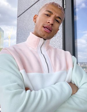 ASOS DESIGN oversized polar fleece half zip sweatshirt with nylon details-Multi ASOS DESIGN oversized polar fleece half zip sweatshirt with nylon details-Multi