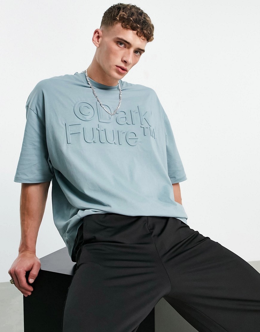 ASOS Dark Future oversized T-shirt with 3D embossed logo in gray-Grey ...
