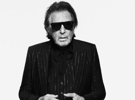 Al Pacino Saint Laurent 2022 Campaign Pinstripe Suit Sunglasses