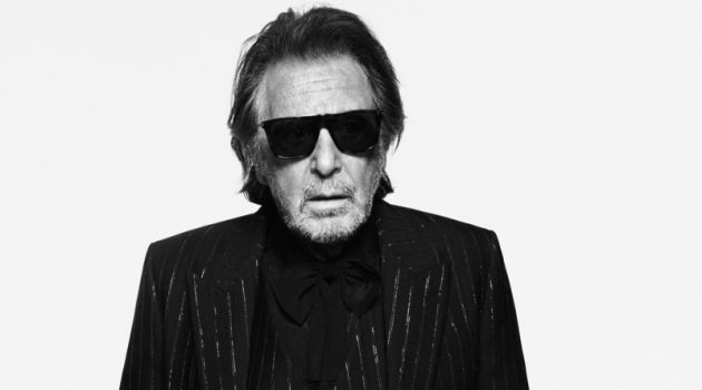 Al Pacino Saint Laurent 2022 Campaign Pinstripe Suit Sunglasses