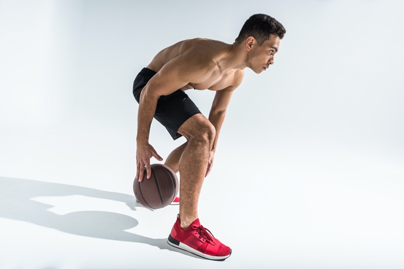 Basketball Shirtless Player Red Shoes Sneakers