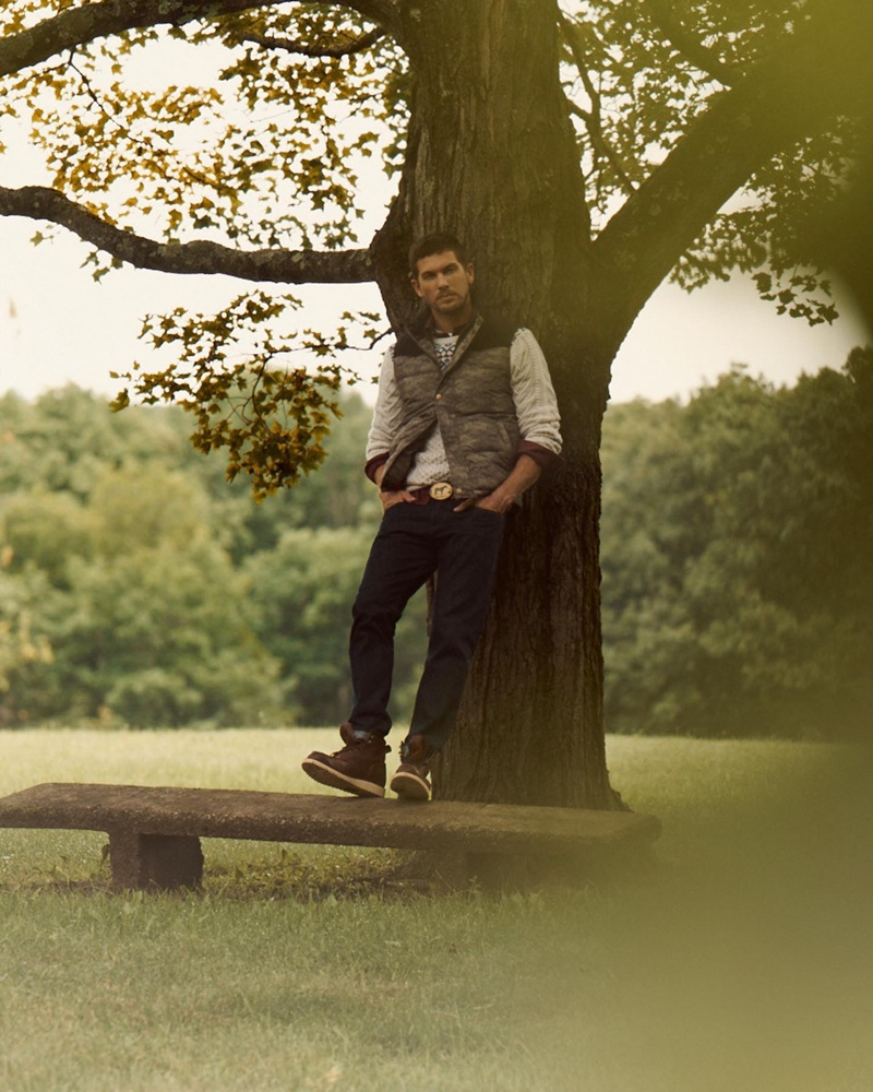 Adam Senn models a vest and other winter essentials from Brooks Brothers.