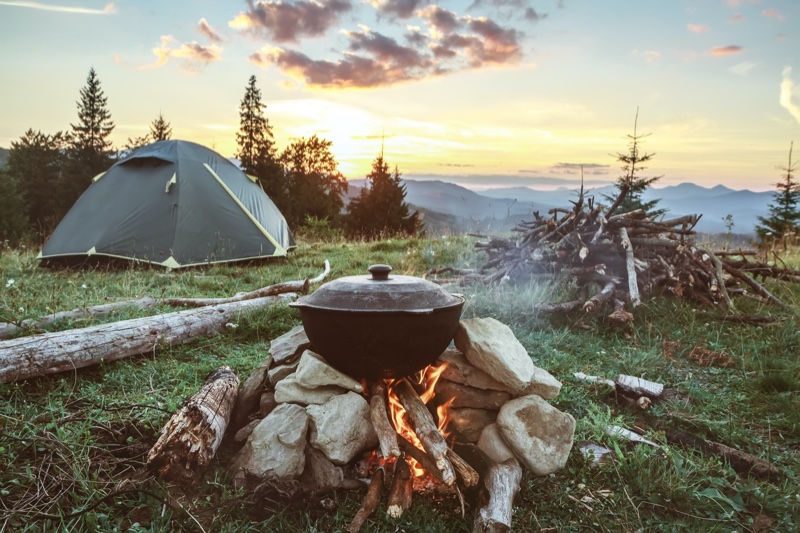 Camp Food Cooking Fire Outdoors Tent