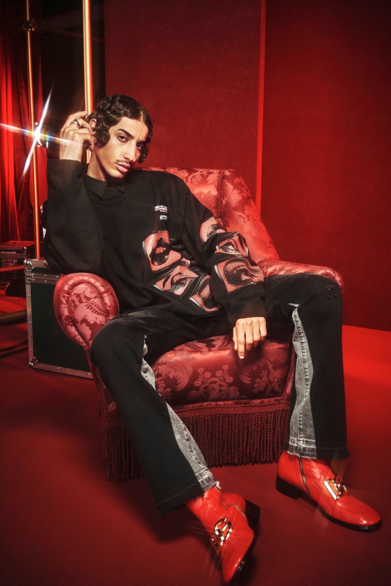 Zaccaria embraces a casual cool in a new look from Dolce & Gabbana's spring-summer 2022 Hot Animalier collection.