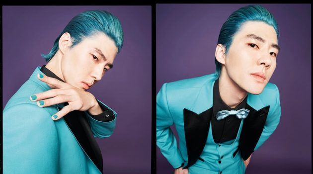 Dolce & Gabbana Mixes '70s + '00s for Magnificent Spring '22 Collection Hyo (Boom Models) stands out in Dolce & Gabbana's three-piece stretch wool Sicilia-fit tuxedo suit in green.