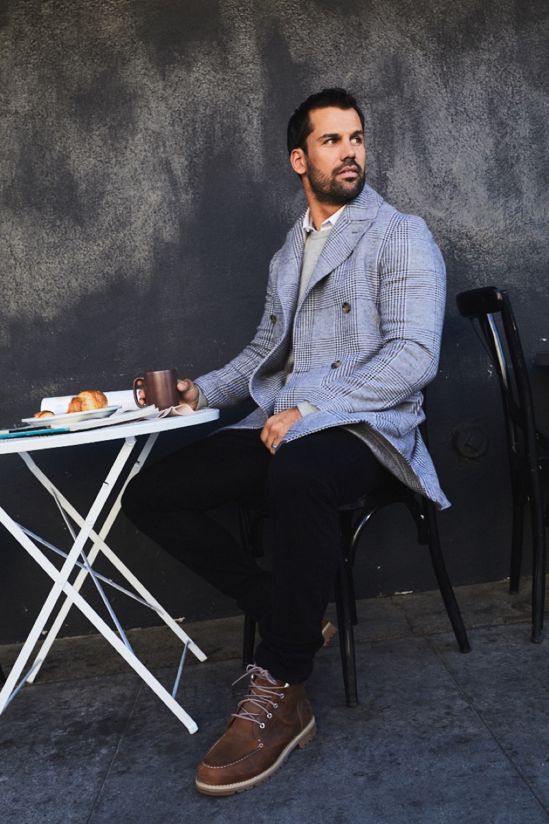 Dressing up his everyday style, Eric Decker dons Timberland Redwood Falls boots for DSW.