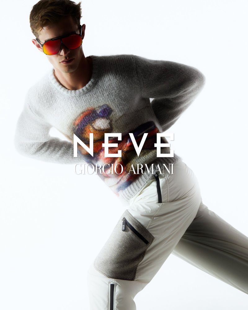 Giorgio Armani Neve Men's Campaign 2021 Kit Butler Sweater Snow Goggles