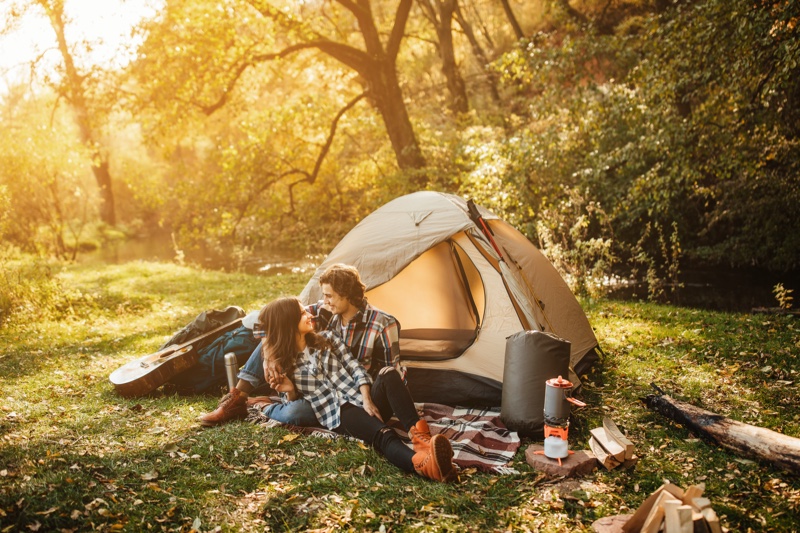 Happy Couple Tent Camping Grass