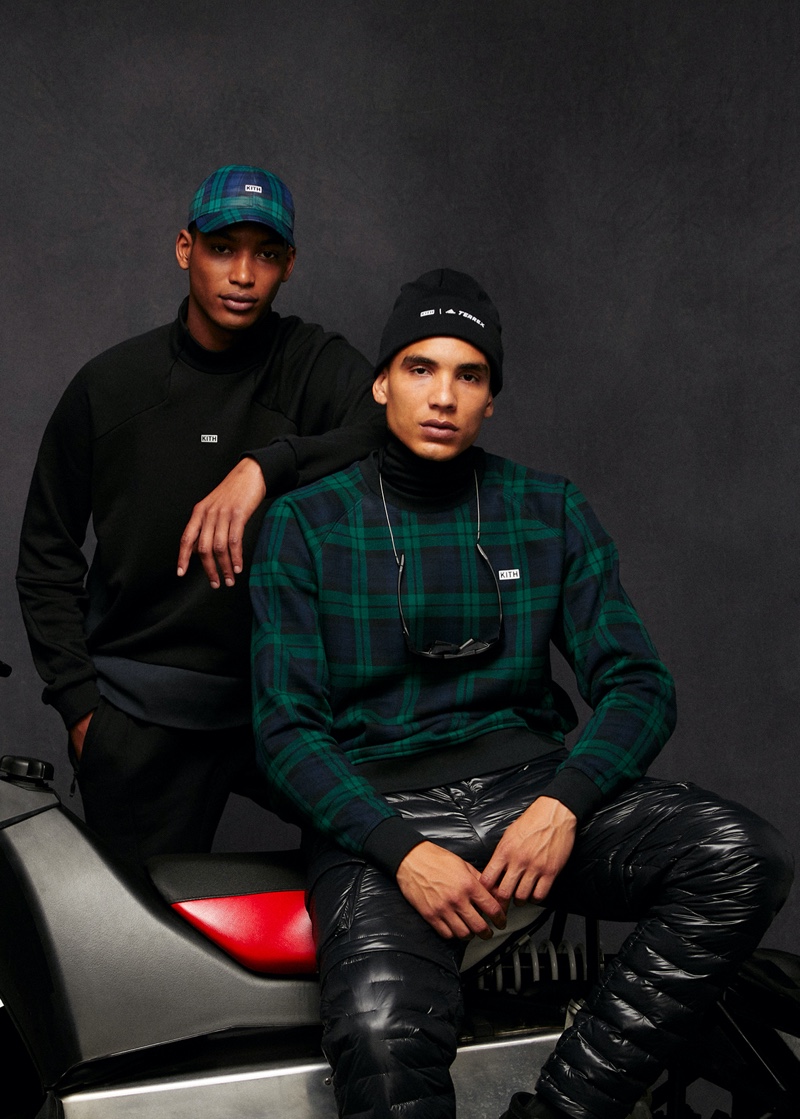 Models Timothy Lewis and Colin Alexander showcase looks from the Kith x adidas Terrex collection.