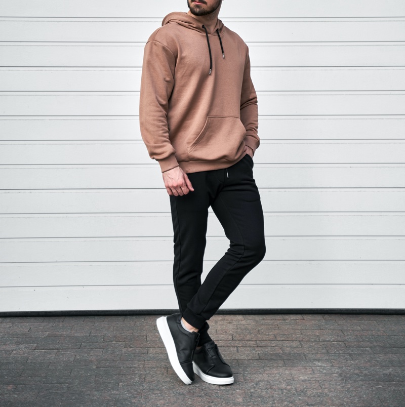 Light Brown Hoodie Black Joggers Pants Sneakers