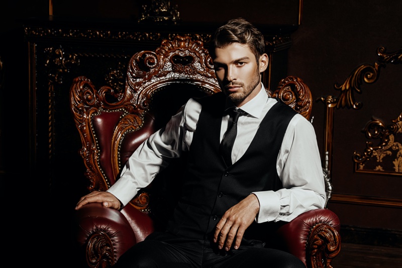 Male Model Suit Luxury Chair Waistcoat