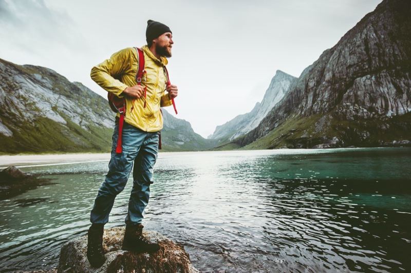 Man Hiking Yellow Jacket Jeans