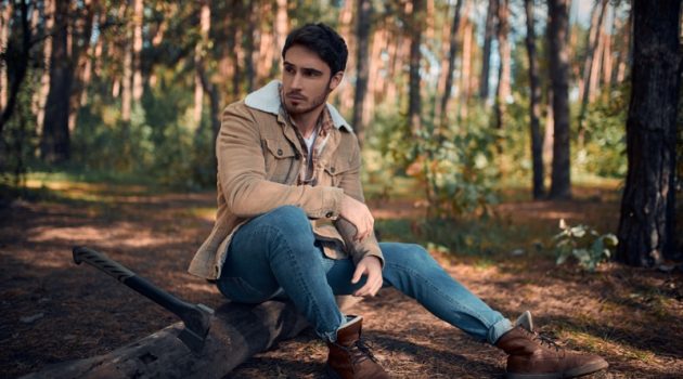 Tips for First Time Campers Man Outdoors Woods Style Brown Jacket Jeans
