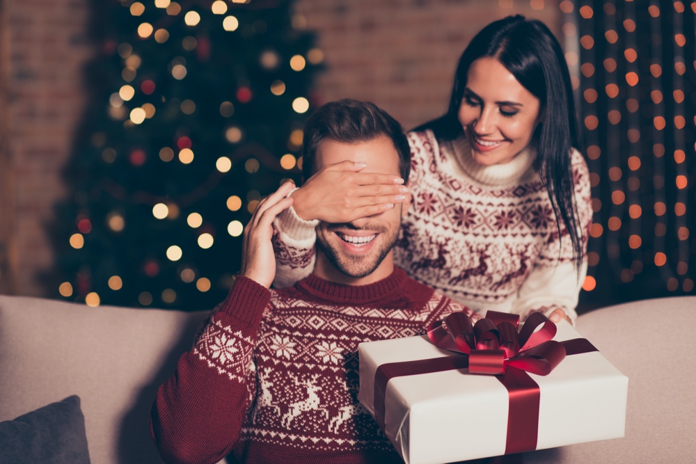 Man Receiving Holiday Gift Man Receiving Holiday Gift