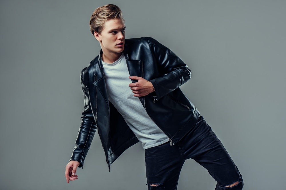 Man Wearing Leather Jacket Man Wearing Leather Jacket