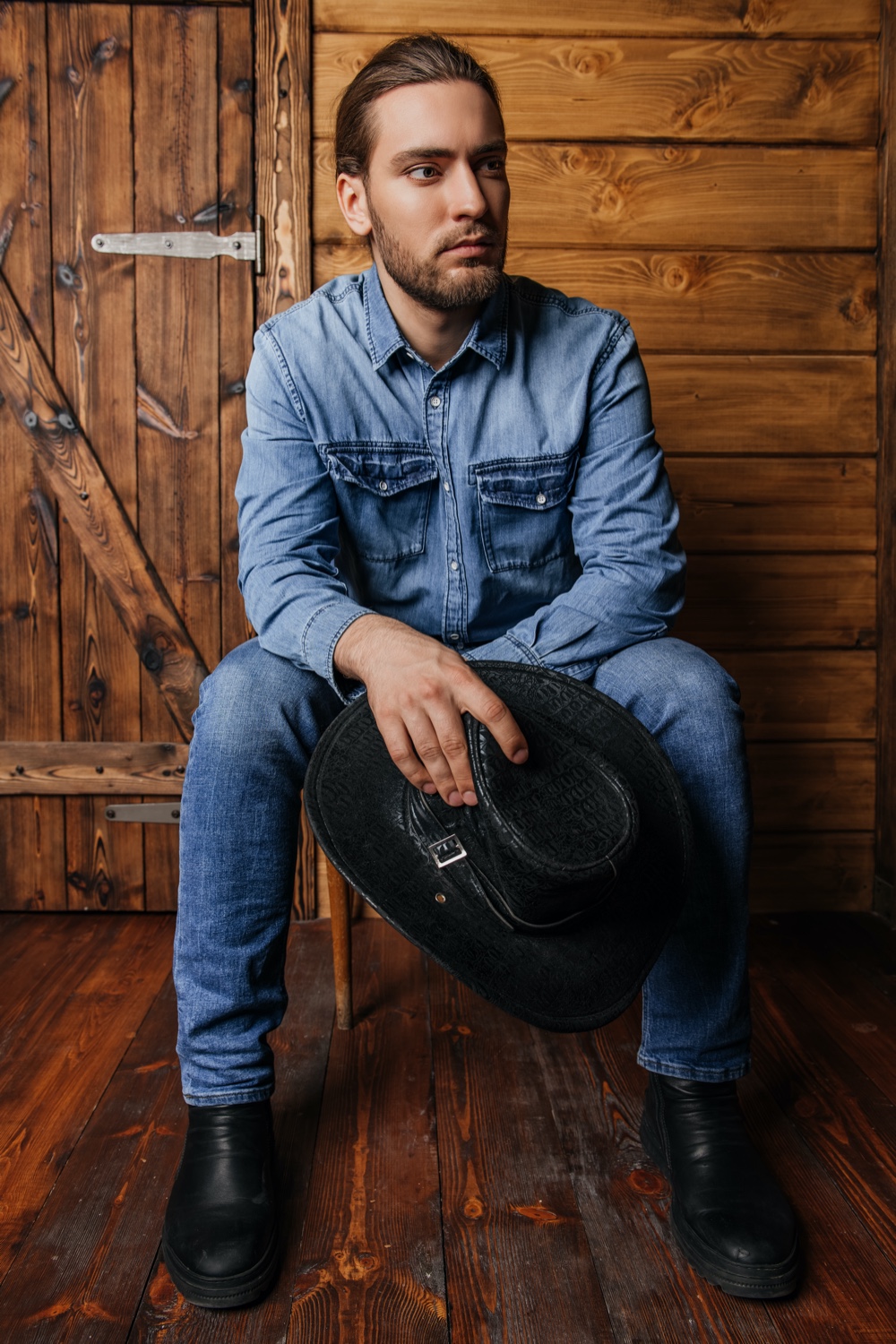 Man in Double Denim Cowboy Boots