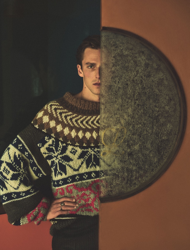 Model Quentin Demeester Loewe sweater WSJ. magazine