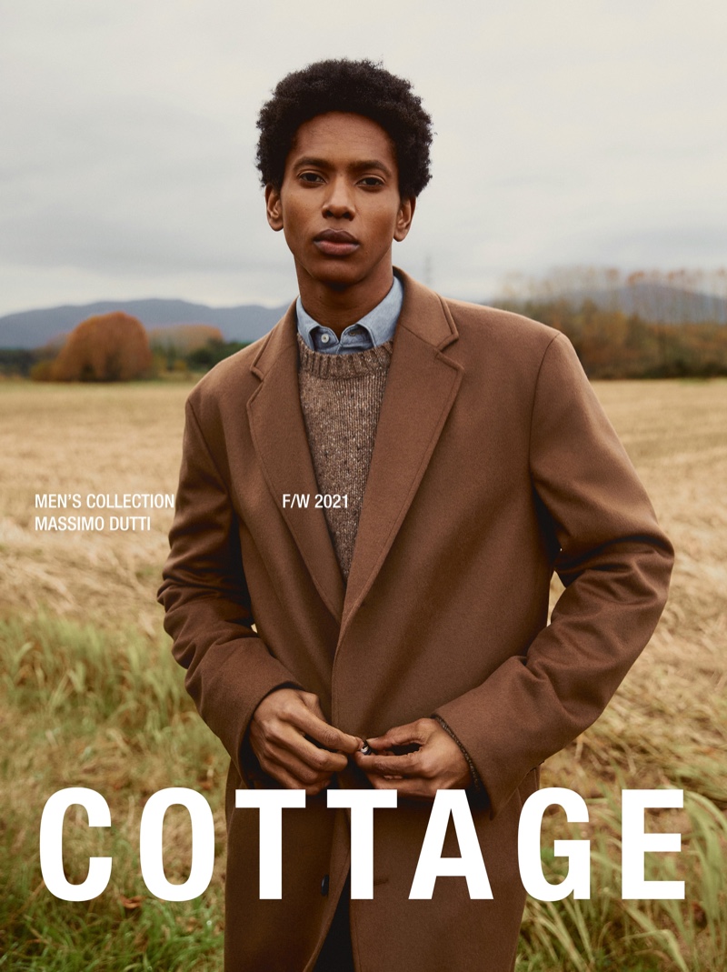 Rafael Mieses embraces shades of brown in a fall-winter 2021 look from Massimo Dutti.