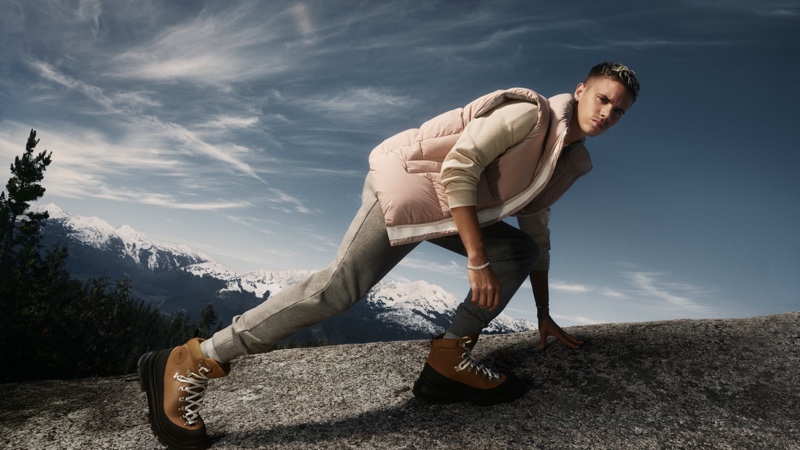 Romeo Beckham 2021 Canada Goose Campaign Pink Vest Boots