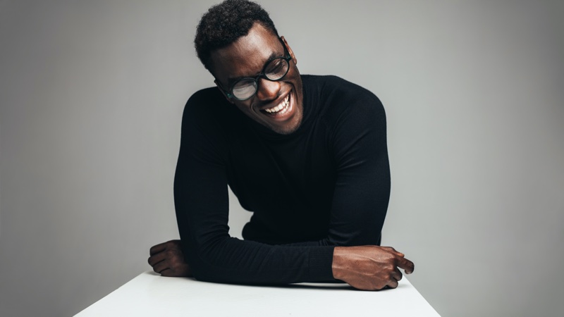 Smiling Black Man Fitted Sweater Glasses