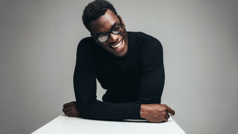 Smiling Black Man Fitted Sweater Glasses2 Smiling Black Man Fitted Sweater Glasses