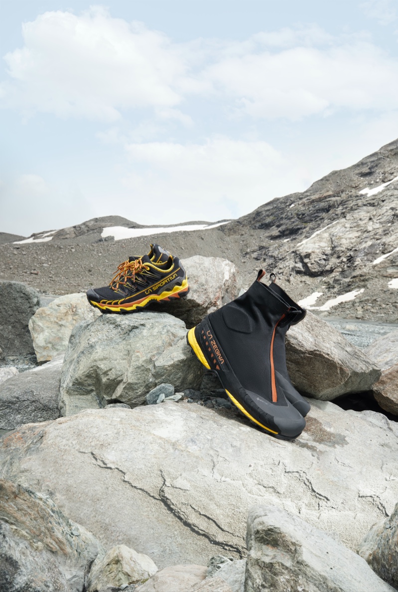 Embracing outdoor elements, Zegna teams up with La Sportiva for running and mountain shoes with breathable air-mesh uppers.