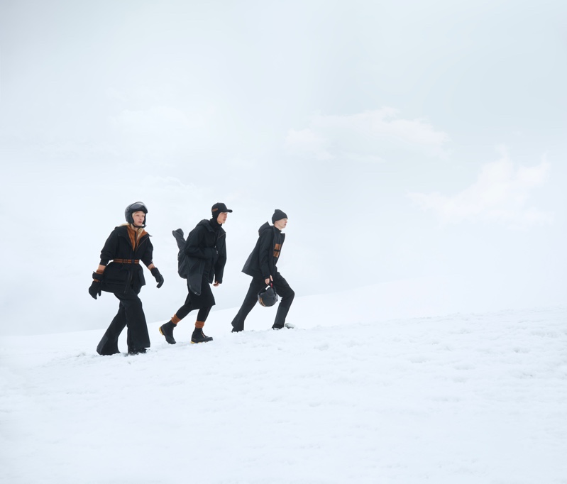 Ivan Bontchev styles Maggie Maurer, Sang Woo Kim, and Stas Zienkiewicz in Zegna's outdoor capsule collection.