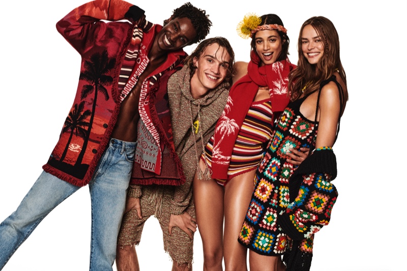 All smiles, Jibriil Ollow, Jass Reemann, Malika El Maslouhi, and Birgit Kos share the spotlight for Alanui's spring-summer 2022 campaign.