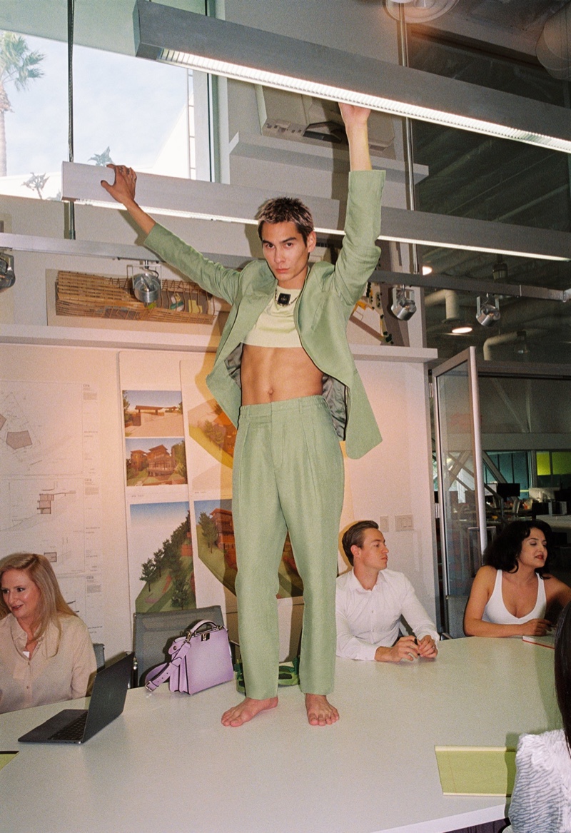 Evan Mock Green Suit Crop Top Fendi Campaign Spring Summer 2022