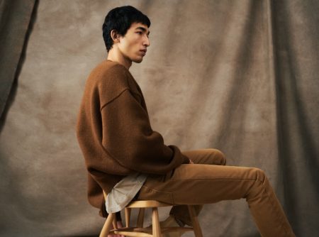 Model Safil Kawamura sports a Fear of God wool and cashmere-blend sweater for Mr Porter.