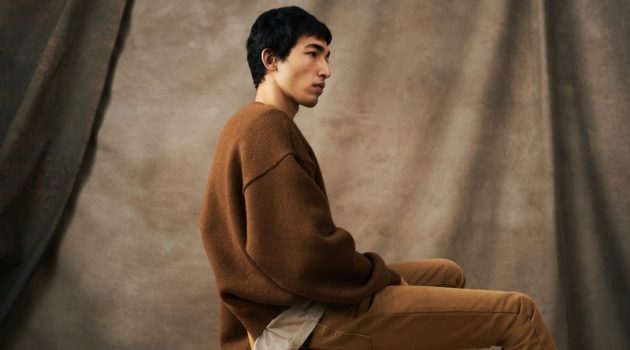 Model Safil Kawamura sports a Fear of God wool and cashmere-blend sweater for Mr Porter.