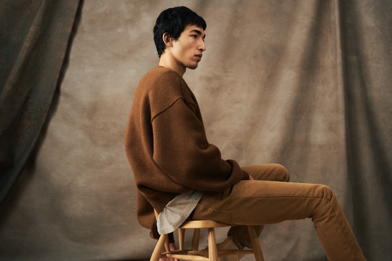 Model Safil Kawamura sports a Fear of God wool and cashmere-blend sweater for Mr Porter.