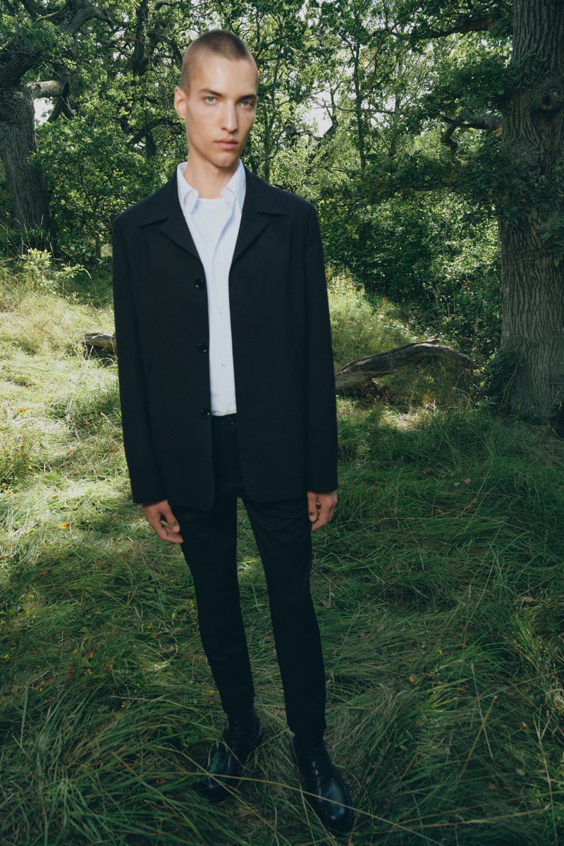 Davyd Shyn dons soft tailoring for Filippa K's spring-summer 2022 men's campaign.