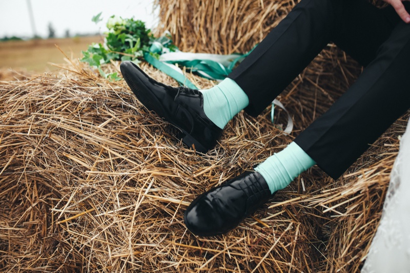 Groom Hay Green Blue Socks Dress Shoes