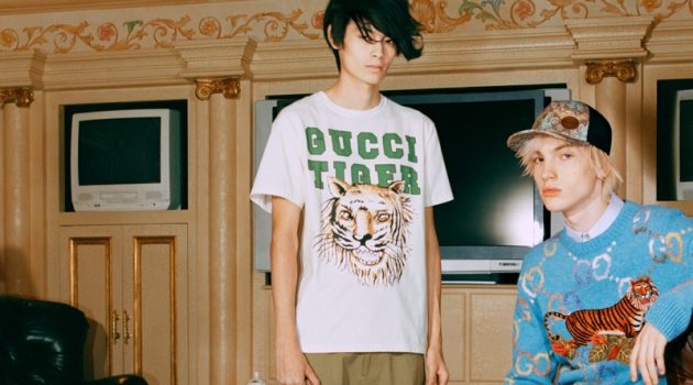 Gucci Celebrates Chinese New Year with Capsule Collection Models Kuya Okai and Carson Williams for Gucci Tiger capsule collection.