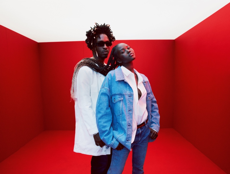 Real life couple SAINt JHN and Adut Akech appear in the spring-summer 2022 HUGO campaign.