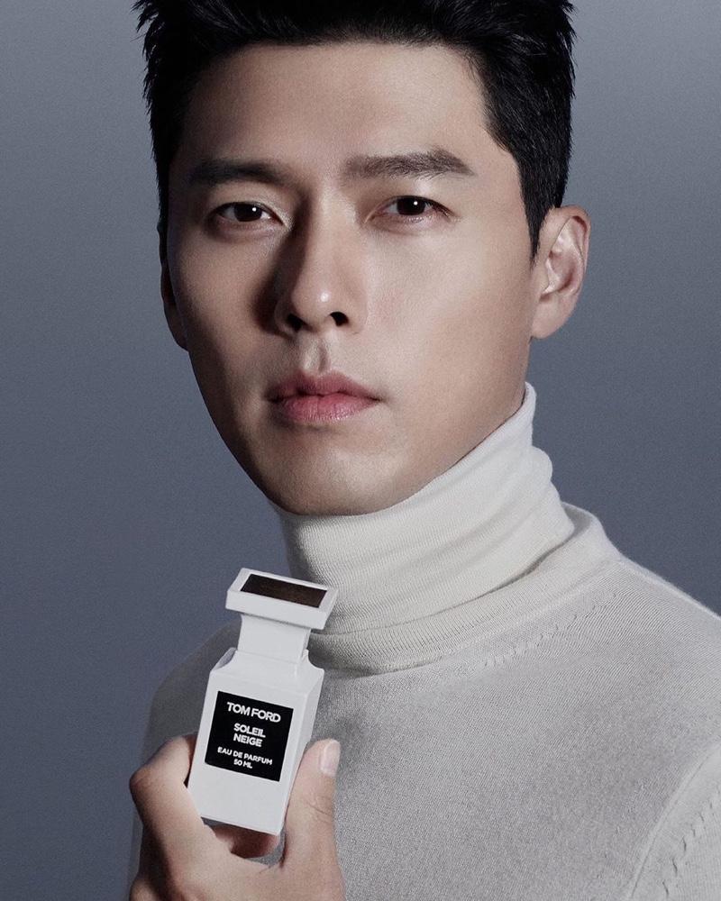 Tom Ford beauty ambassador Hyun Bin fronts the Tom Ford Soleil Neige Eau de Parfum campaign.