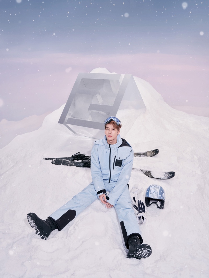 Jackson Wang is front and center as the star of Fendi's ski wear campaign.