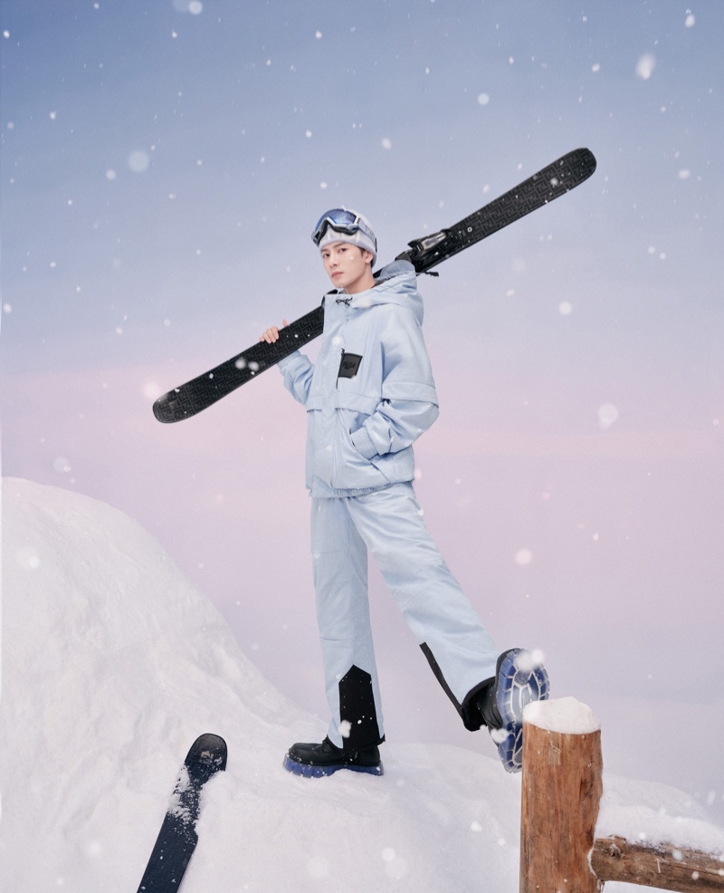Hitting the slopes in style, Jackson Wang wears a warm look from Fendi's ski wear capsule collection.